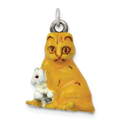 Sterling Silver Enamel Mom & Kitten Cat Charm