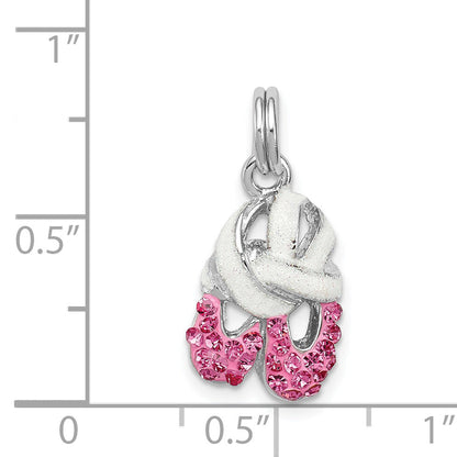 Sterling Silver Rhodium-Plated Pink Cz Enamel Ballet Slipper Charm
