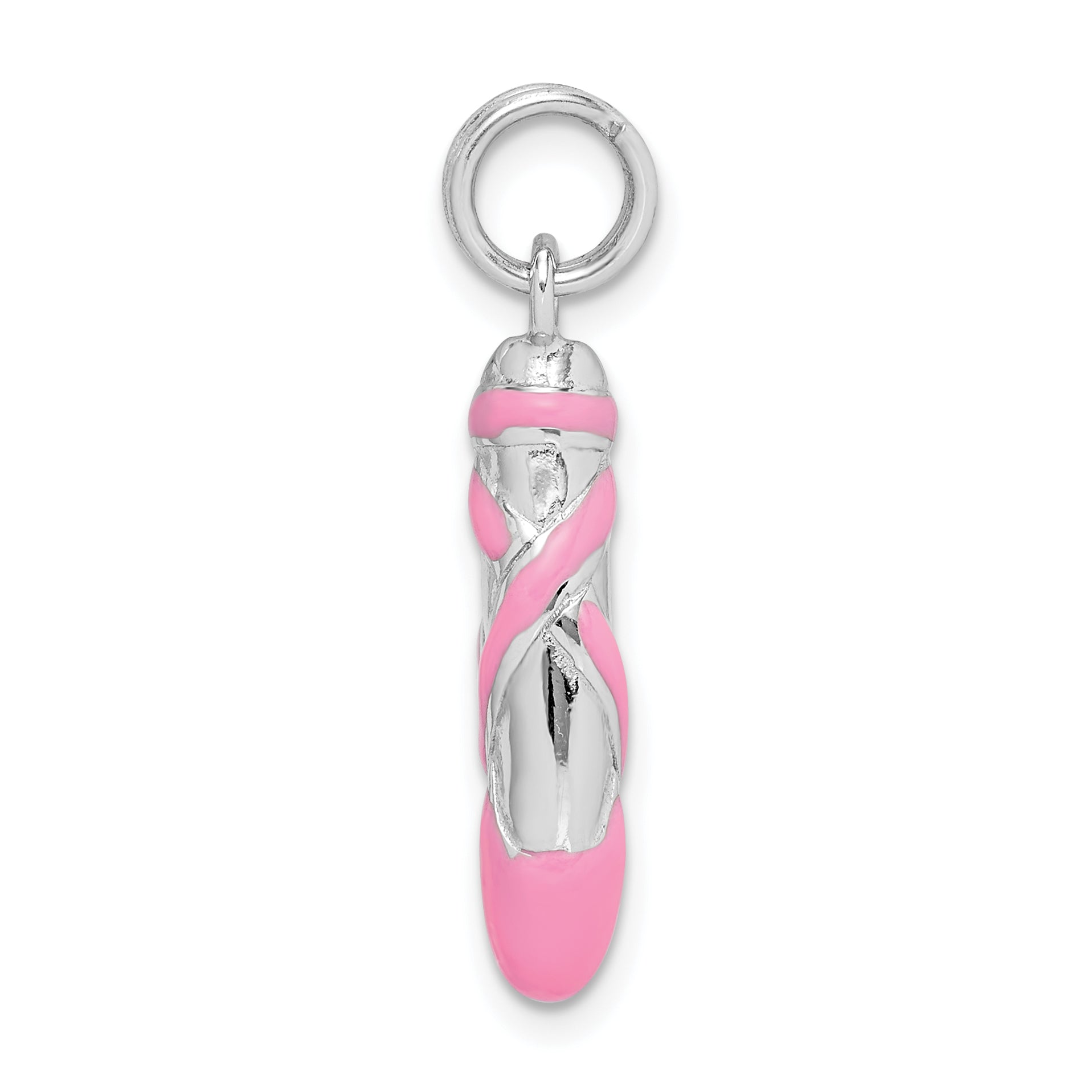 Sterling Silver Rhodium-Platedpink Enamel Ballet Slipper Charm