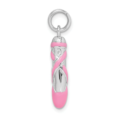Sterling Silver Rhodium-Platedpink Enamel Ballet Slipper Charm