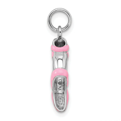 Sterling Silver Rhodium-Platedpink Enamel Ballet Slipper Charm