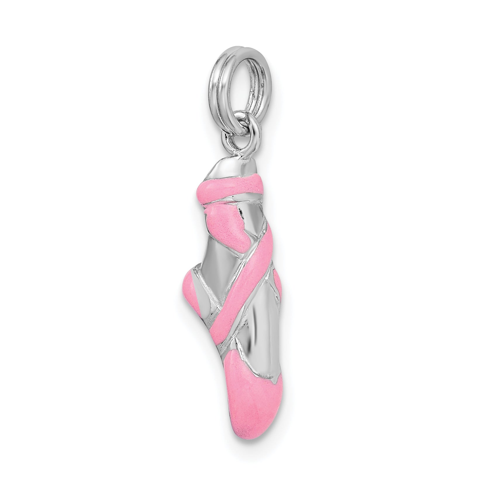 Sterling Silver Rhodium-Platedpink Enamel Ballet Slipper Charm
