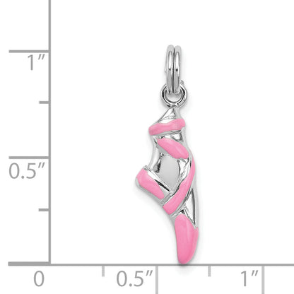 Sterling Silver Rhodium-Platedpink Enamel Ballet Slipper Charm