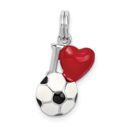 Sterling Silver Rhodium-Platedenamel I Heart Soccer Ball Charm