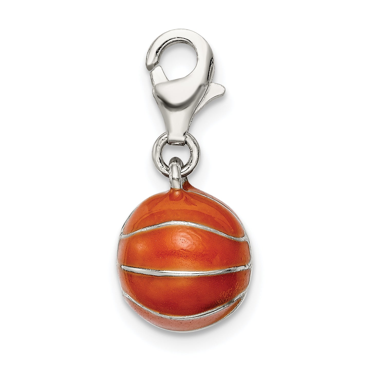 Sterling Silver Rhodium-Plated 3D Enameled Basketball Charm