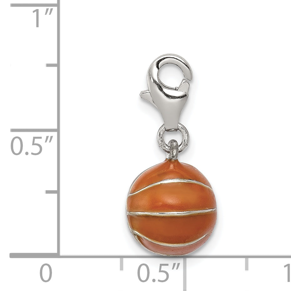 Sterling Silver Rhodium-Plated 3D Enameled Basketball Charm