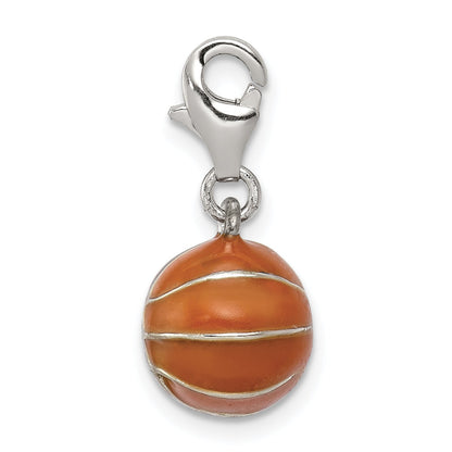 Sterling Silver Rhodium-Plated 3D Enameled Basketball Charm
