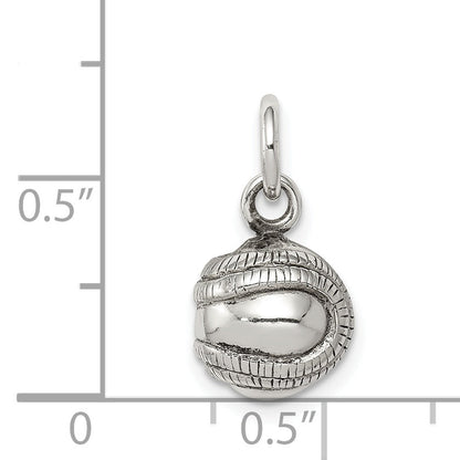 Sterling Silver 3D Antiqued Baseball Charm