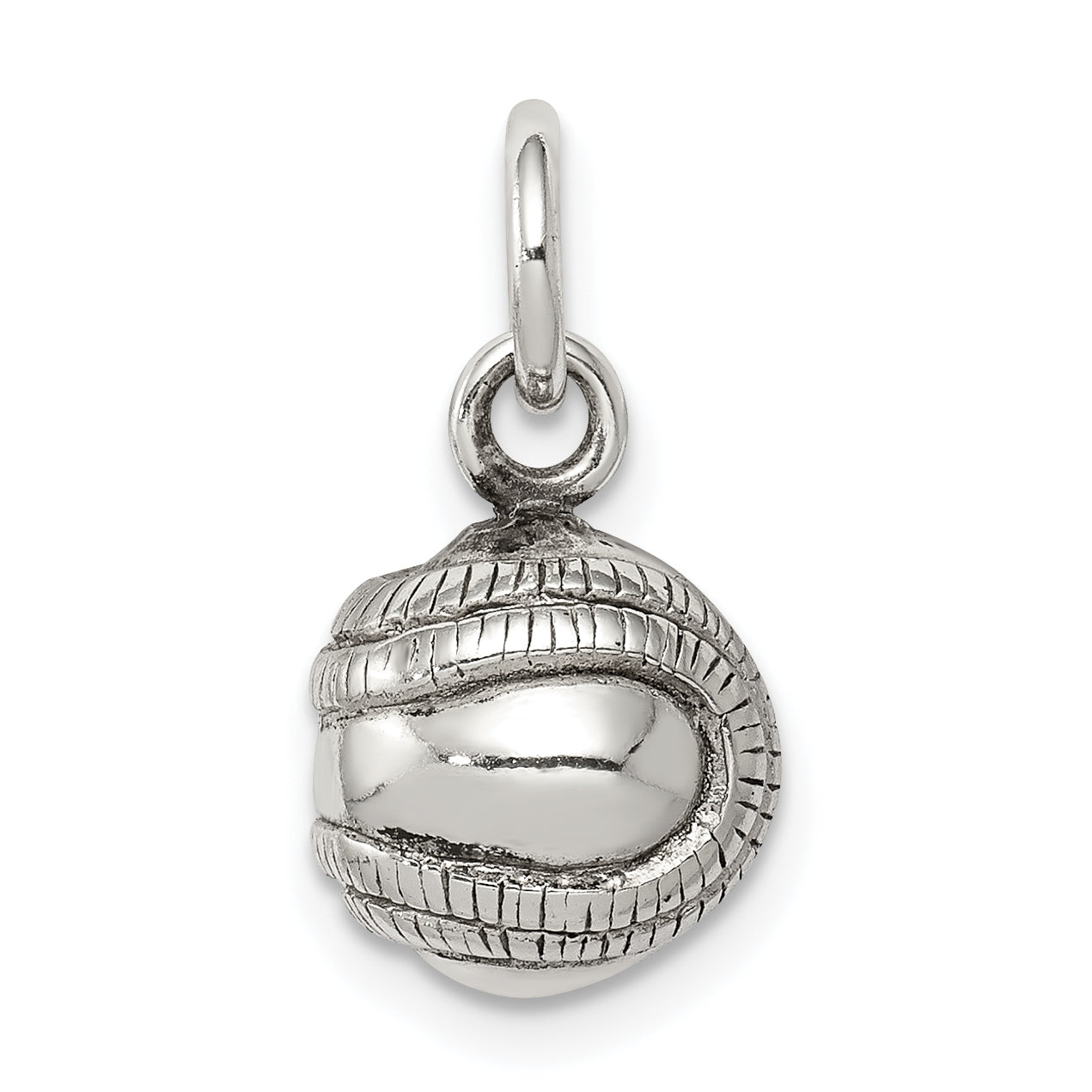 Sterling Silver 3D Antiqued Baseball Charm
