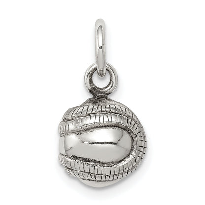 Sterling Silver 3D Antiqued Baseball Charm