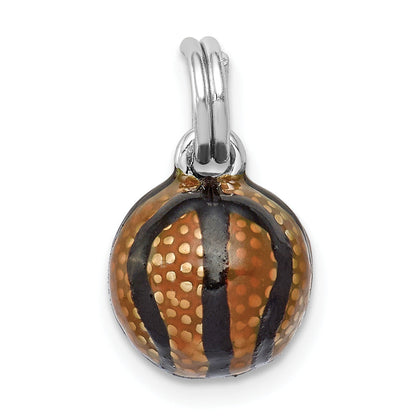 Sterling Silver Rhodium-Plated 3D Enamel Basketball Charm