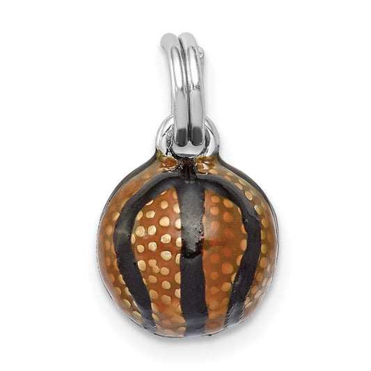 Sterling Silver Rhodium-Plated 3D Enamel Basketball Charm