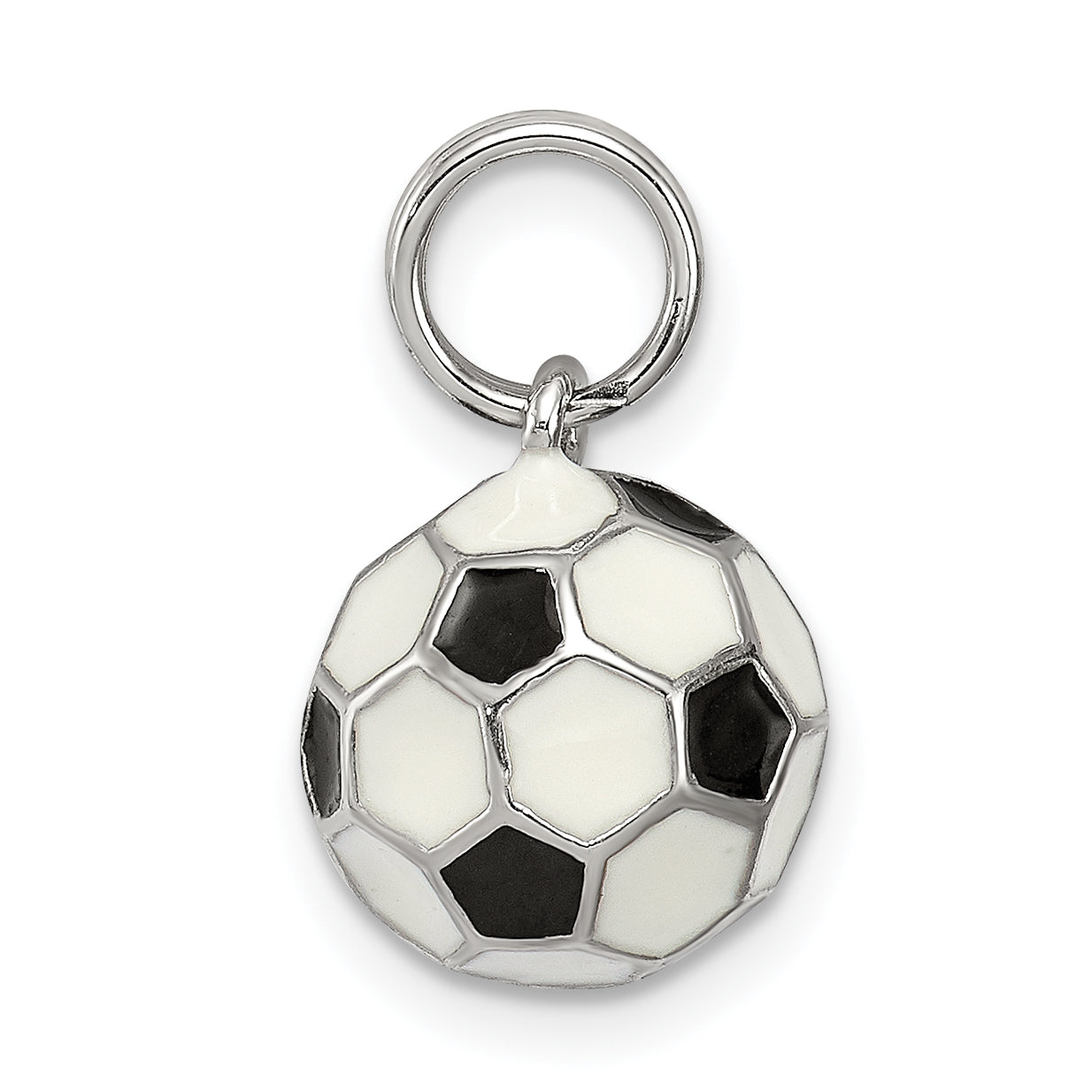 Sterling Silver Rhodium-Plated And Enameled Soccer Ball Charm