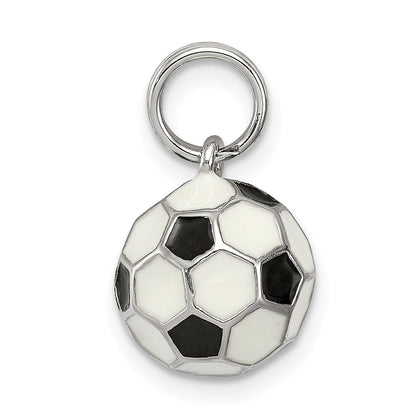 Sterling Silver Rhodium-Plated And Enameled Soccer Ball Charm