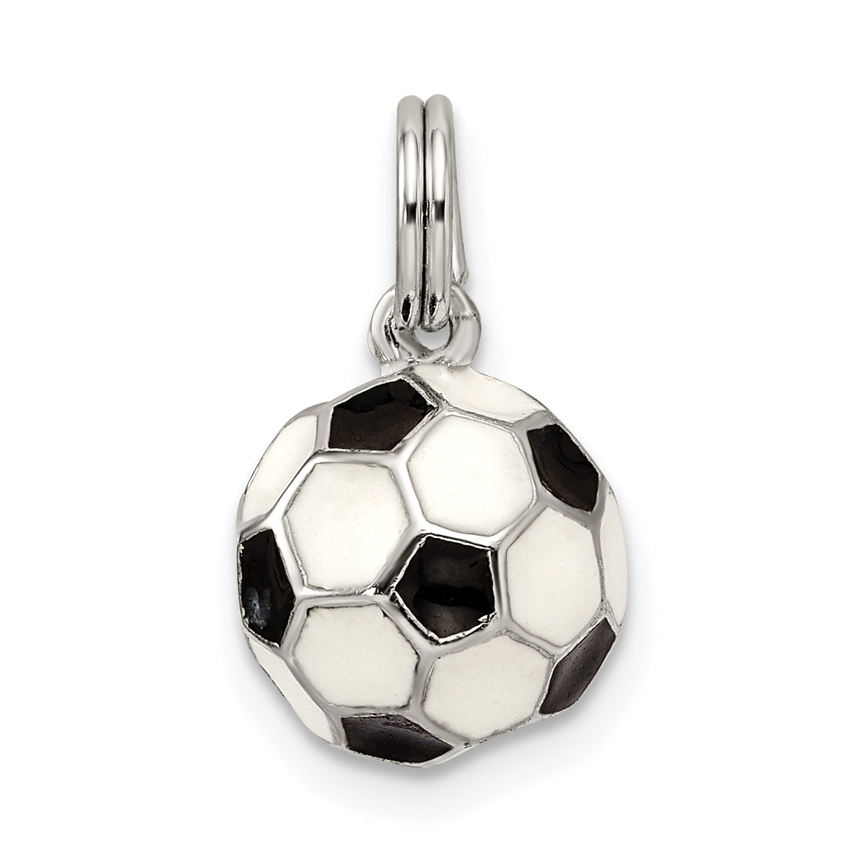 Sterling Silver Rhodium-Plated And Enameled Soccer Ball Charm