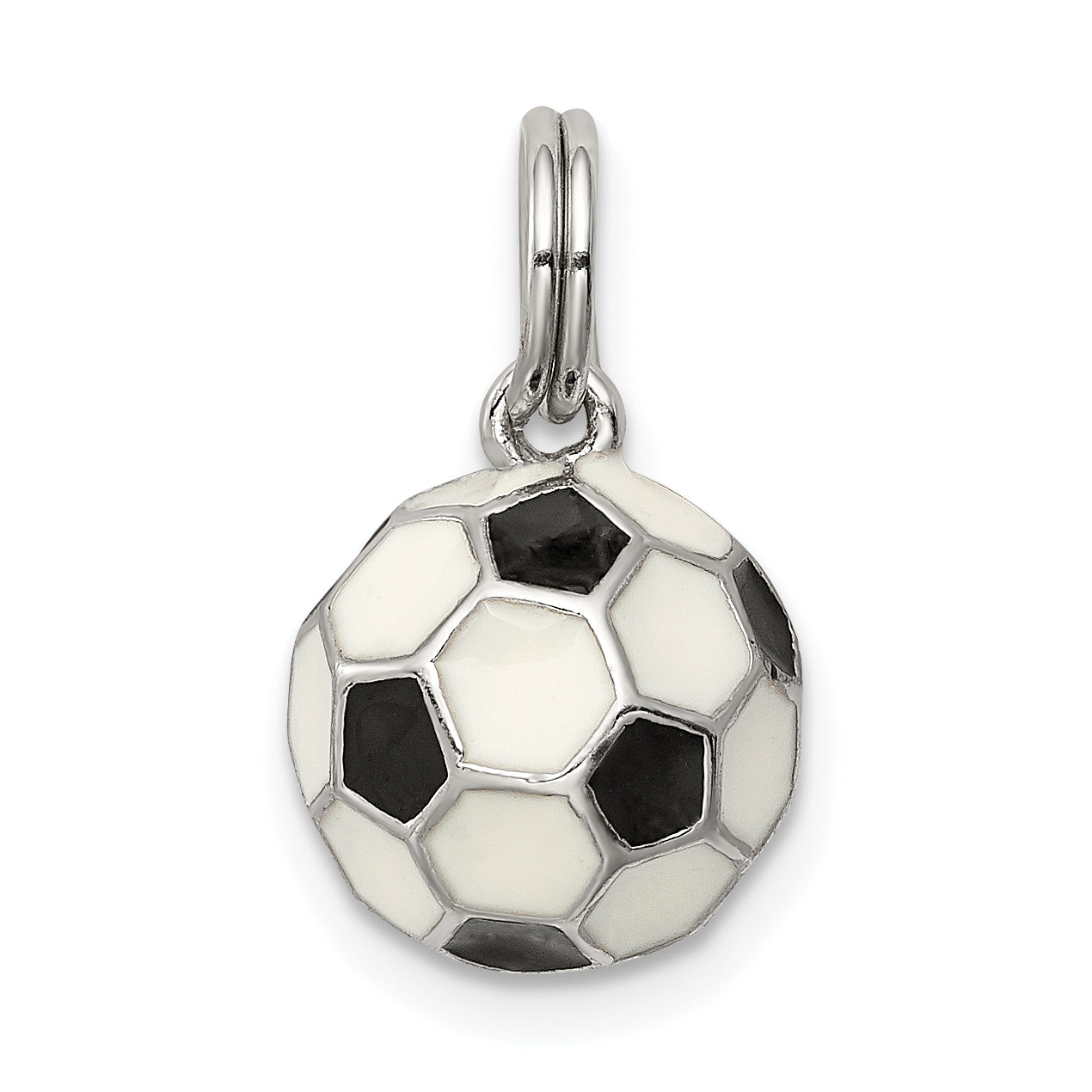 Sterling Silver Rhodium-Plated And Enameled Soccer Ball Charm
