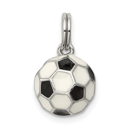 Sterling Silver Rhodium-Plated And Enameled Soccer Ball Charm