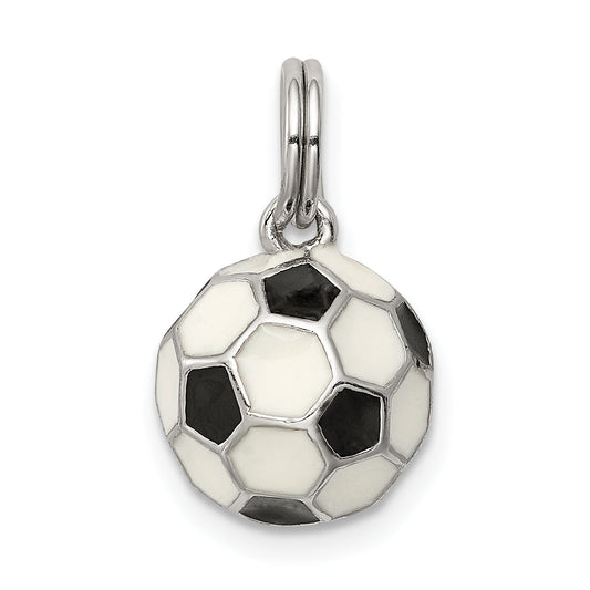 Sterling Silver Rhodium-Plated And Enameled Soccer Ball Charm