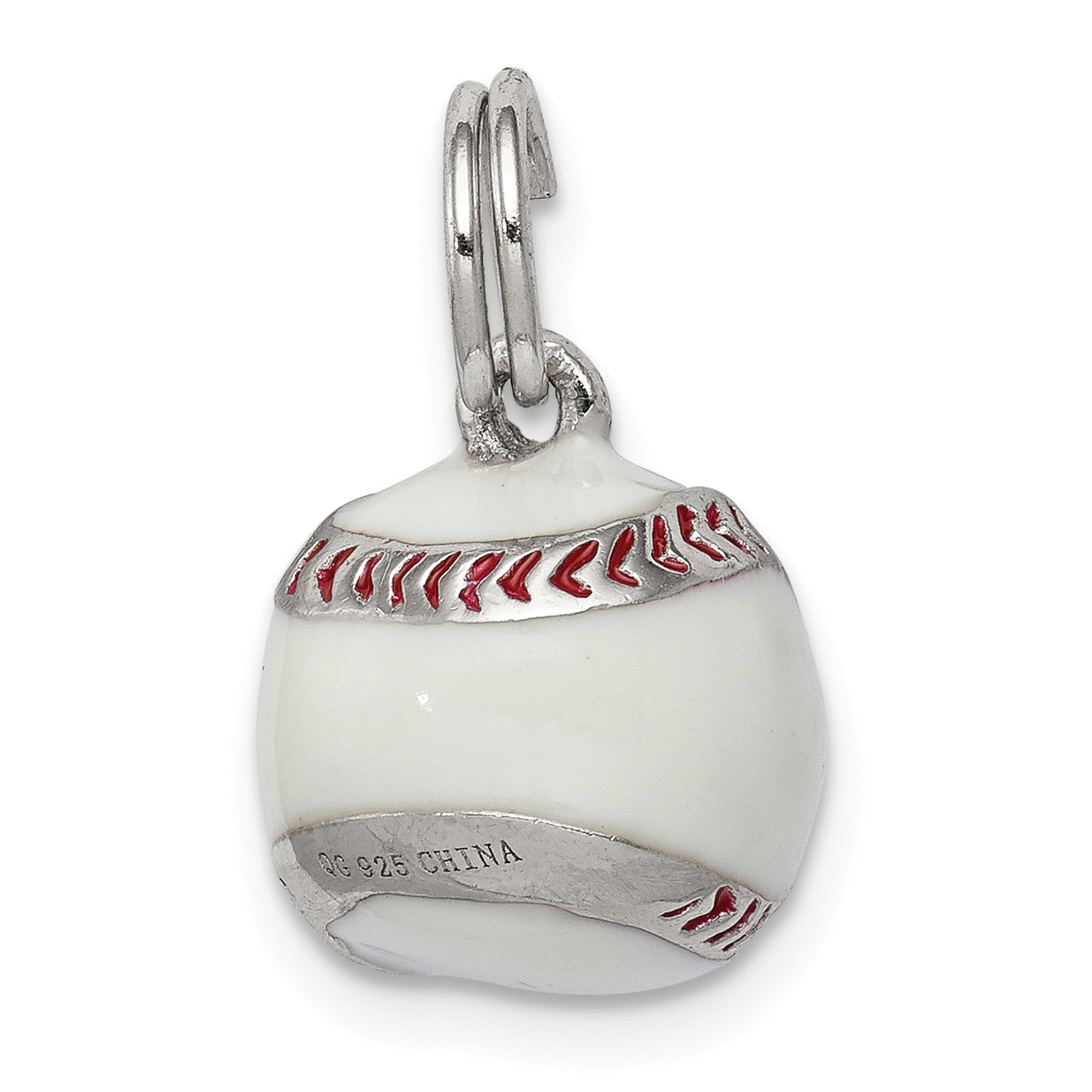 Sterling Silver Rhodium-Plated 3D Enamel Baseball Charm
