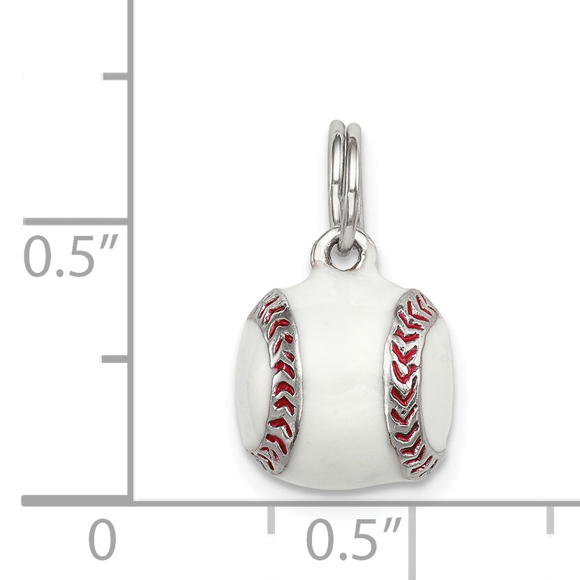 Sterling Silver Rhodium-Plated 3D Enamel Baseball Charm