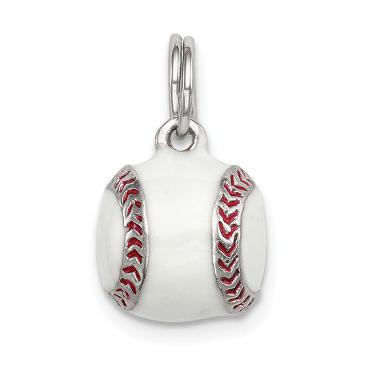 Sterling Silver Rhodium-Plated 3D Enamel Baseball Charm