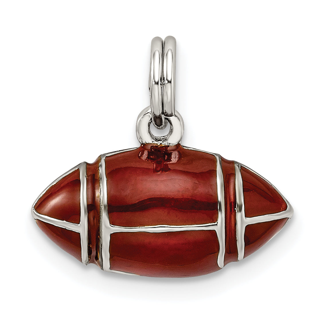 Sterling Silver Rhodium-Plated And Brown Enameled 3D Football Charm