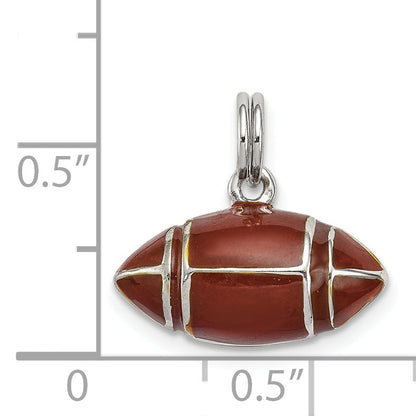 Sterling Silver Rhodium-Plated And Brown Enameled 3D Football Charm