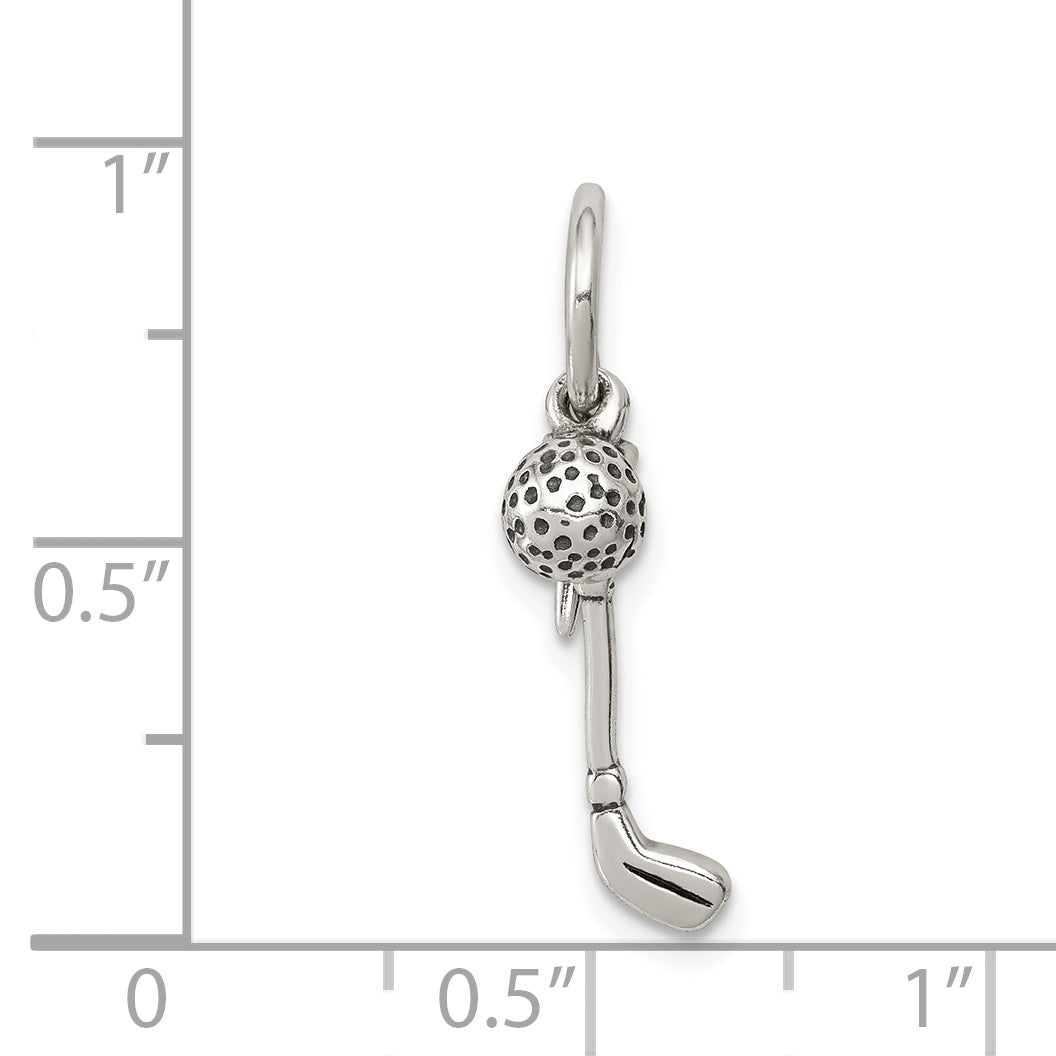Sterling Silver Antiqued Golfer'S Charm