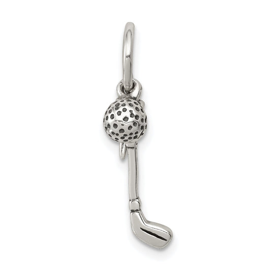 Sterling Silver Antiqued Golfer'S Charm