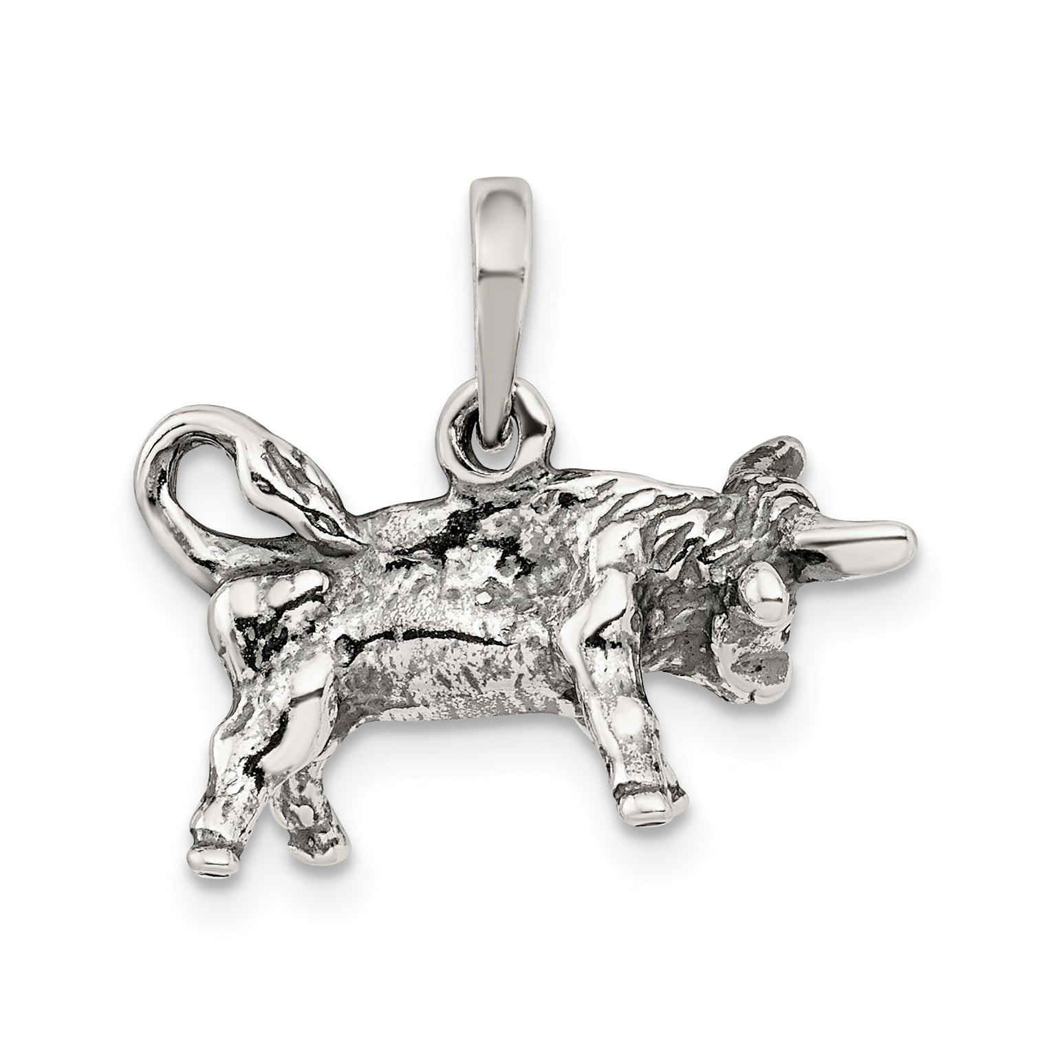 Sterling Silver Antiqued Taurus Zodiac Pendant