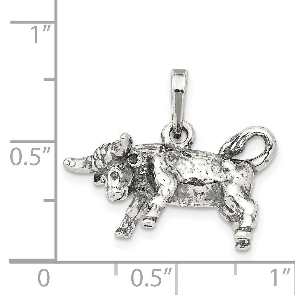 Sterling Silver Antiqued Taurus Zodiac Pendant