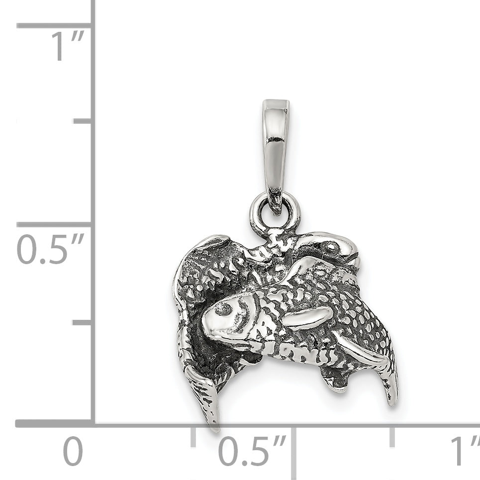 Sterling Silver Antiqued Pisces Zodiac Pendant