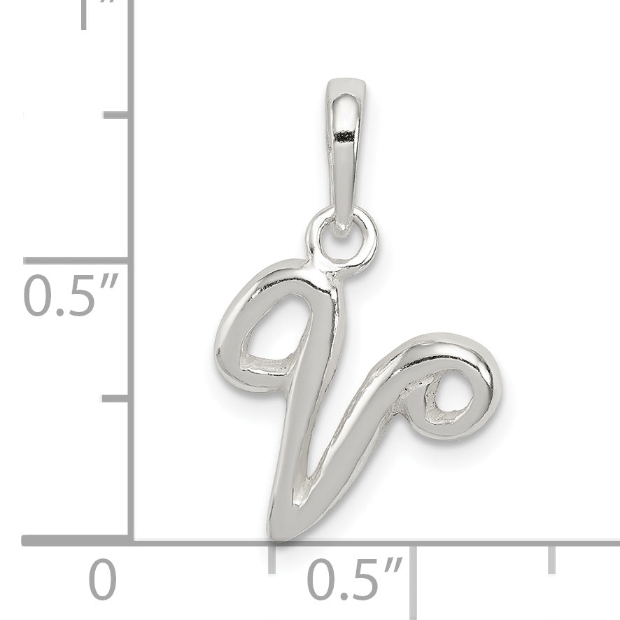Sterling Silver Letter V Initial Pendant