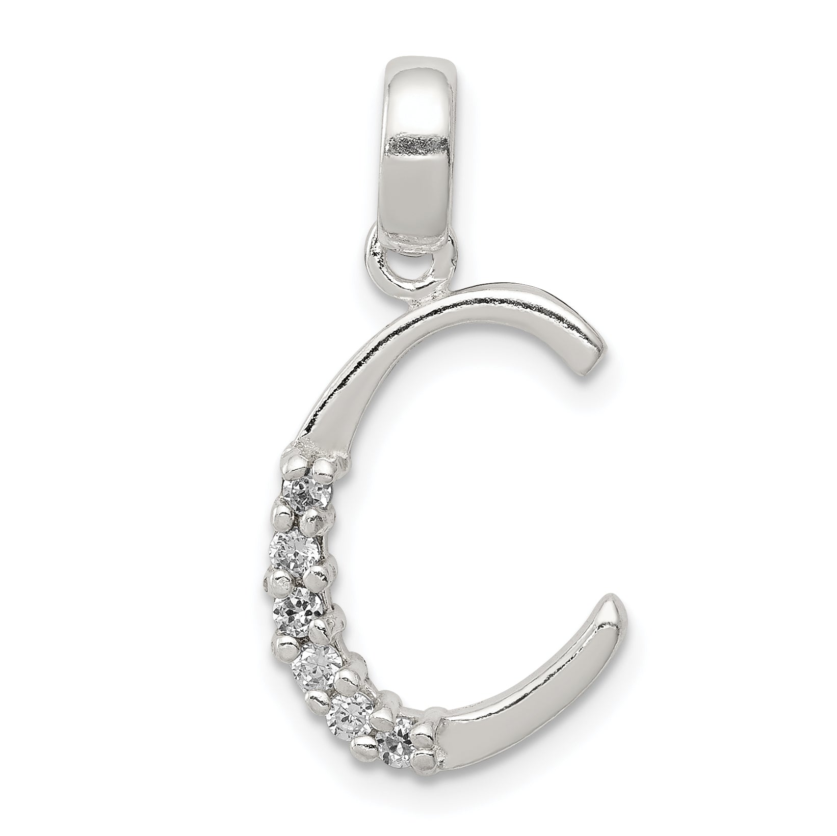 Sterling Silver Cz Letter C Initial Pendant