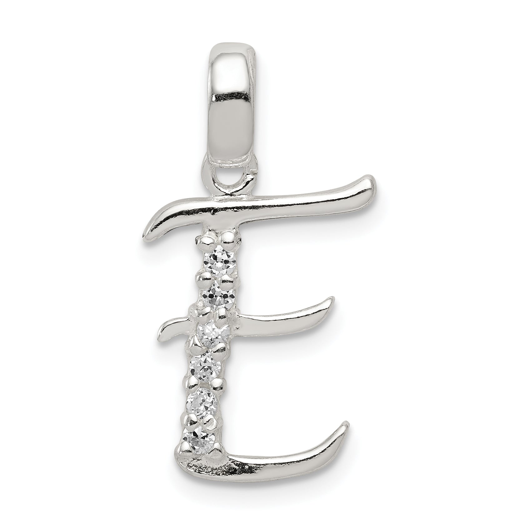 Sterling Silver Cz Letter E Initial Pendant
