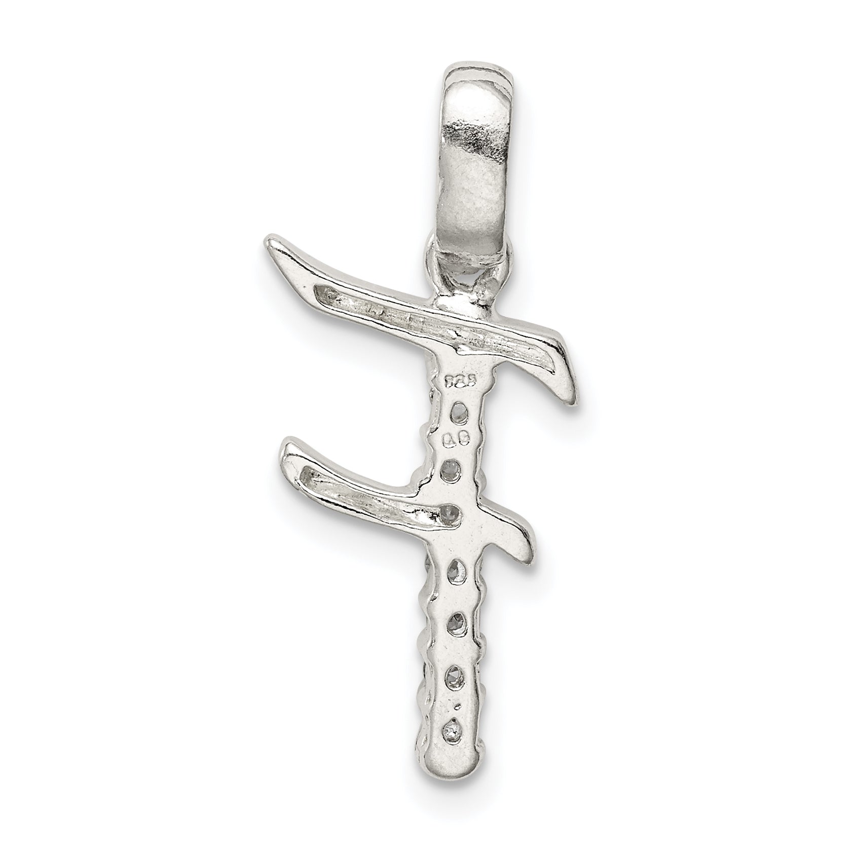 Sterling Silver Cz Letter F Initial Pendant