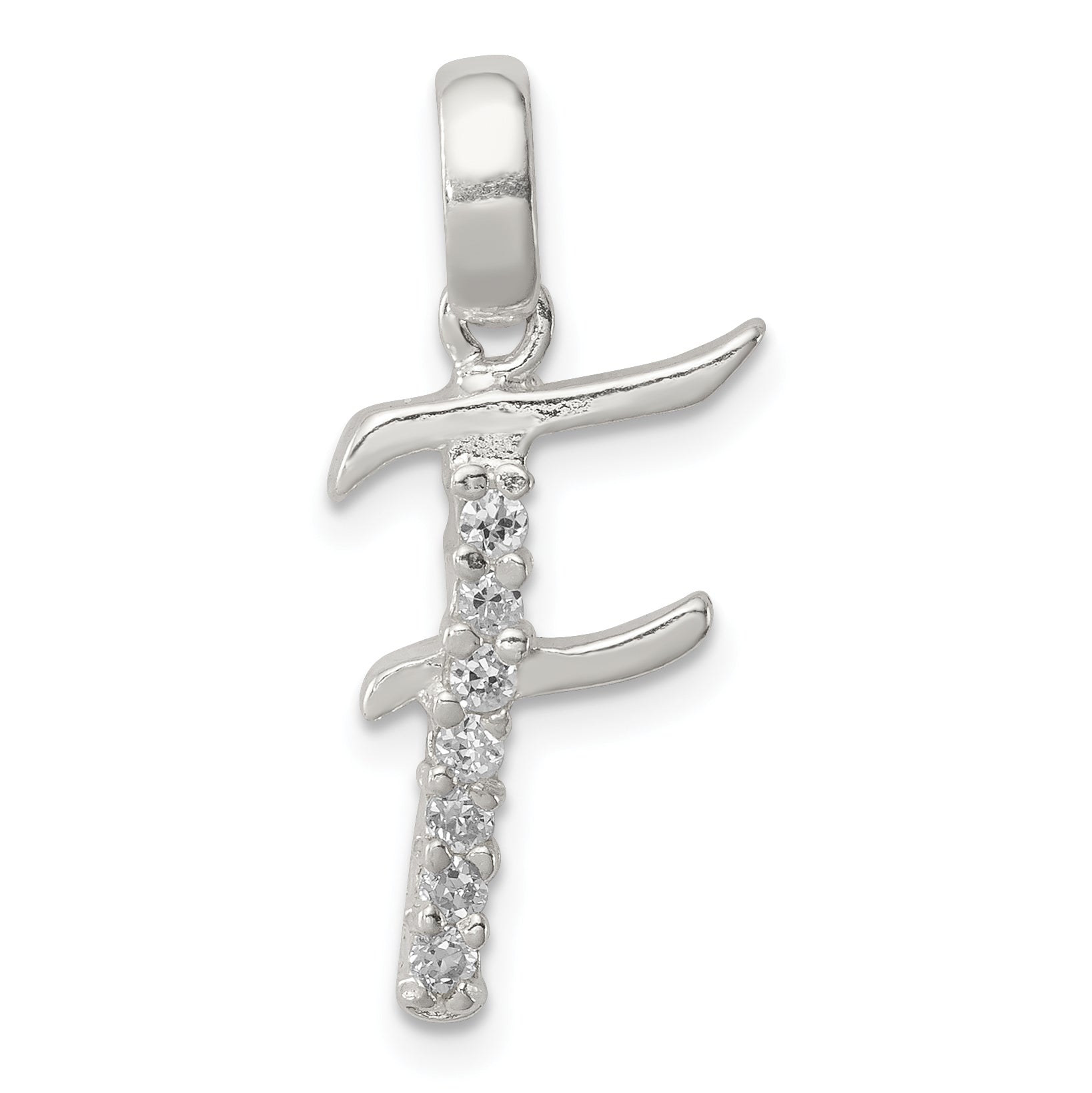 Sterling Silver Cz Letter F Initial Pendant