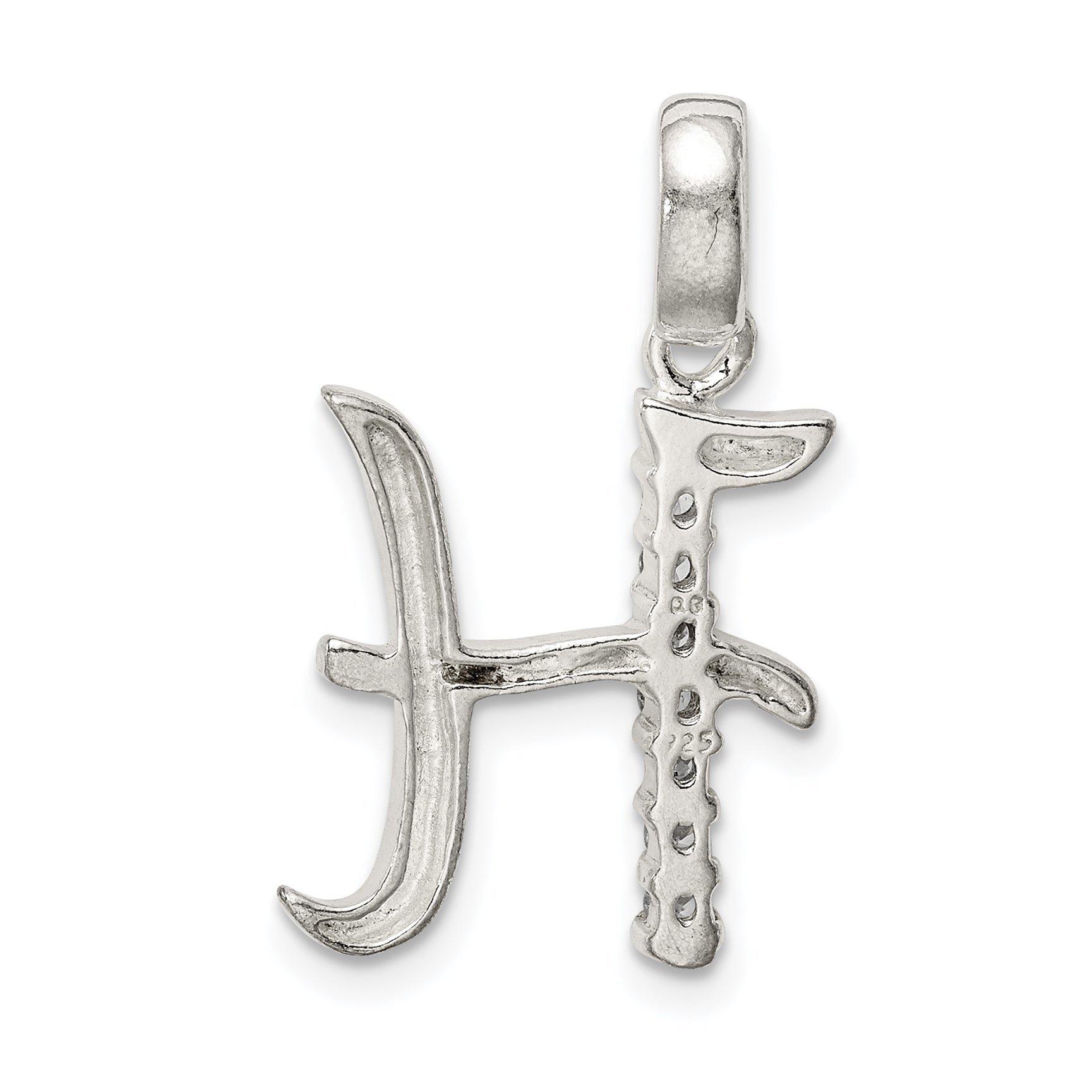 Sterling Silver Cz Letter H Initial Pendant