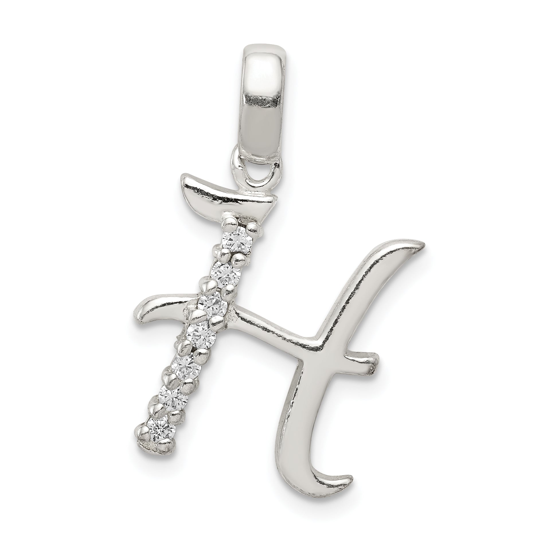 Sterling Silver Cz Letter H Initial Pendant