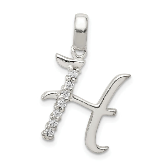 Sterling Silver Cz Letter H Initial Pendant