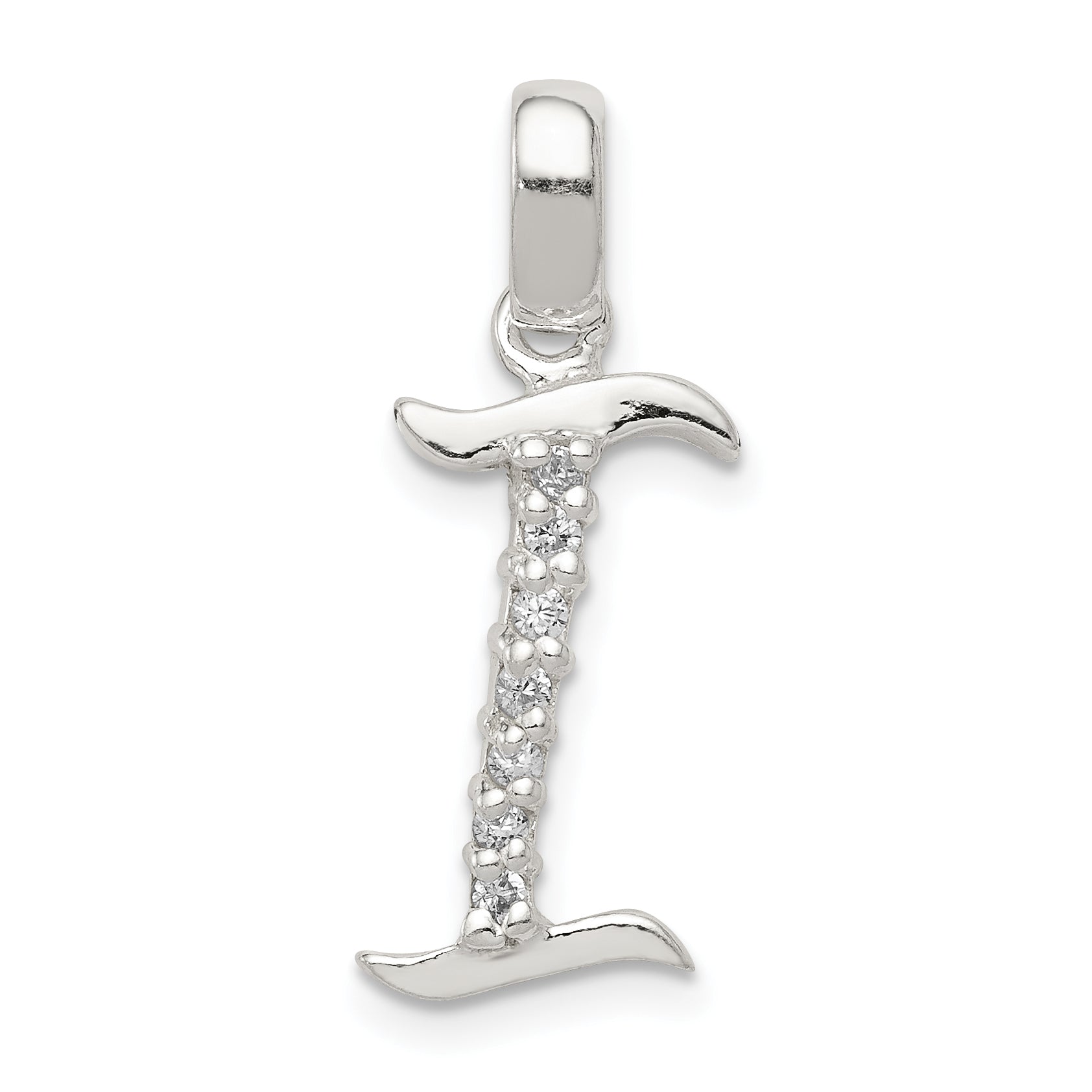 Sterling Silver Cz Letter I Initial Pendant