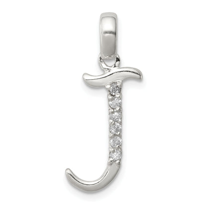 Sterling Silver Cz Letter J Initial Pendant