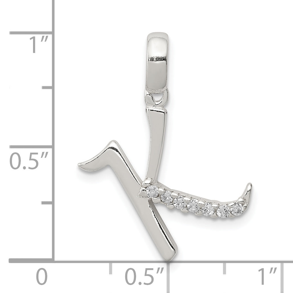 Sterling Silver Cz Letter K Initial Pendant