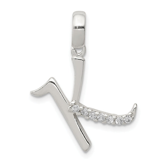 Sterling Silver Cz Letter K Initial Pendant
