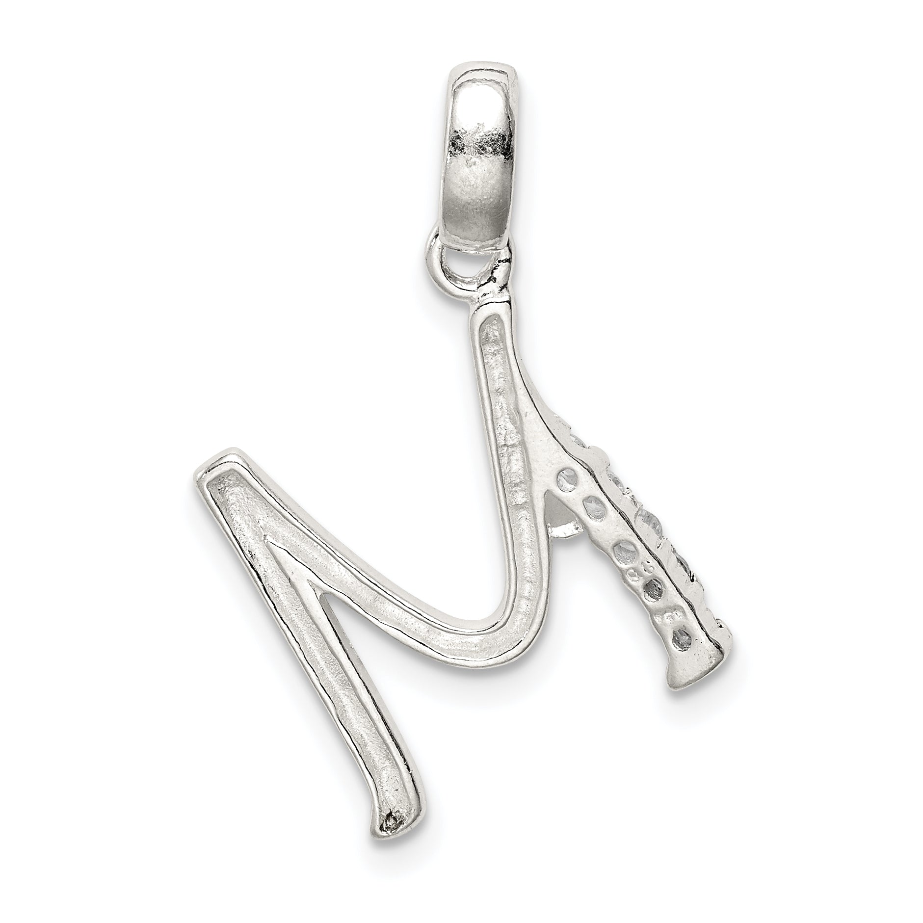Sterling Silver Cz Letter M Initial Pendant