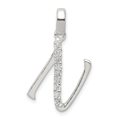 Sterling Silver Cz Letter N Initial Pendant