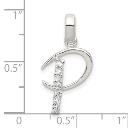 Sterling Silver Cz Letter P Initial Pendant