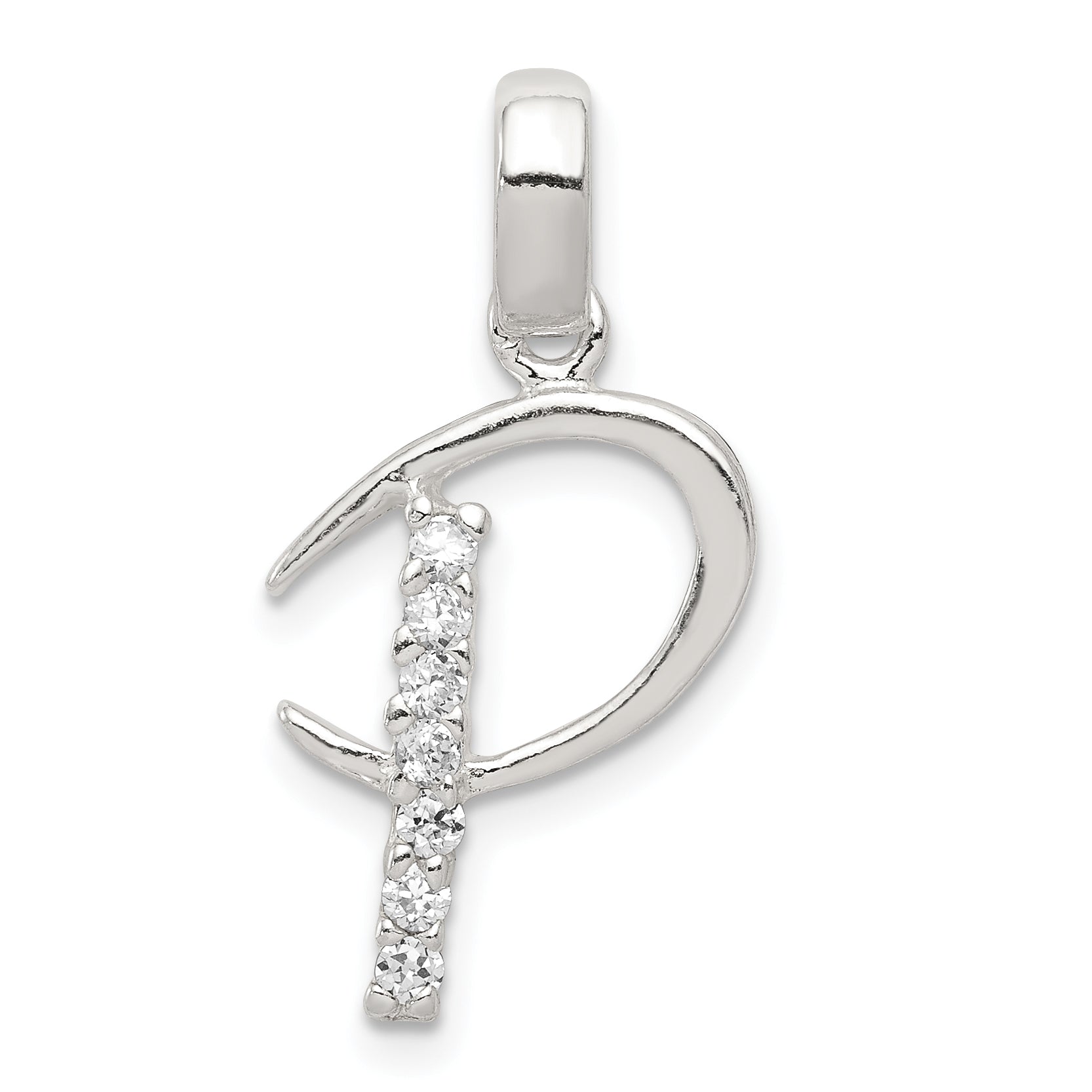 Sterling Silver Cz Letter P Initial Pendant