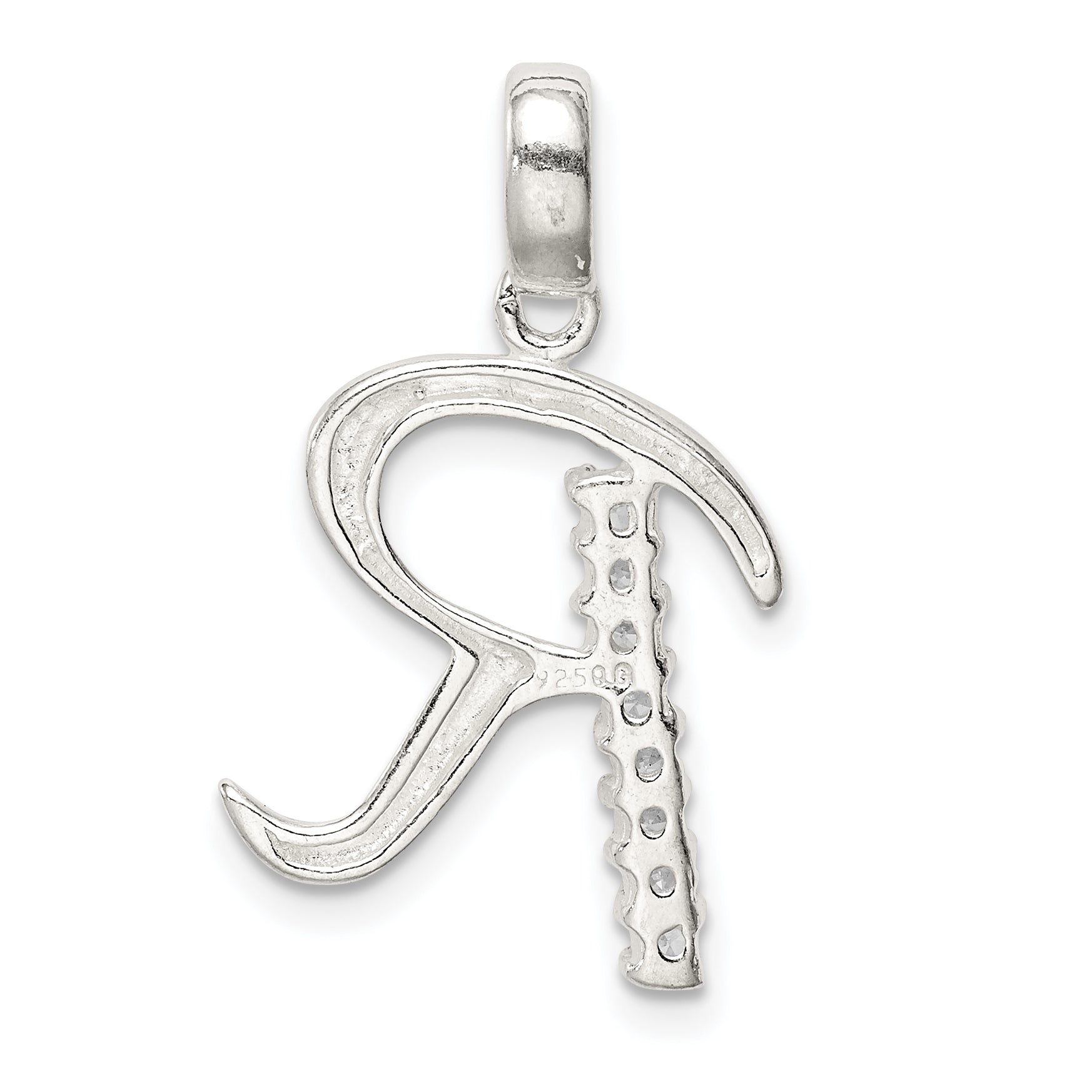 Sterling Silver Cz Letter R Initial Pendant