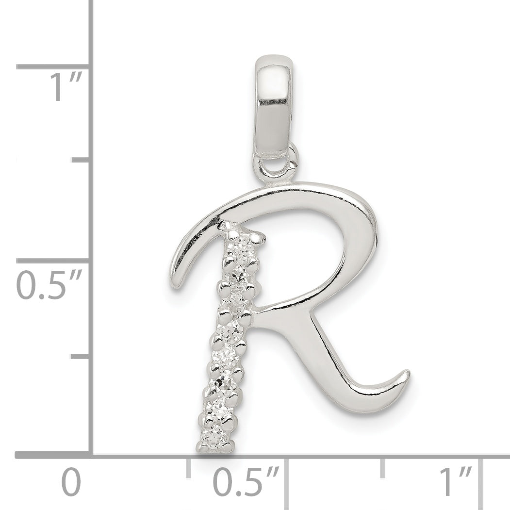 Sterling Silver Cz Letter R Initial Pendant